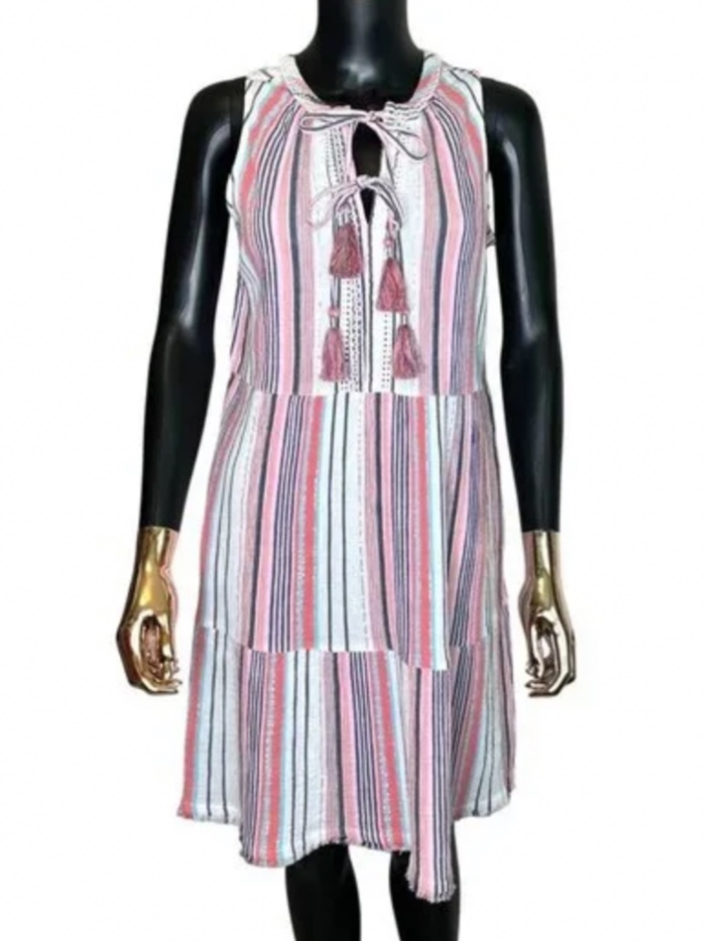 Tommy Bahama Mykonos Stripe Tiered Dress in Pure Coral sz M EUC $148 R - Picture 4 of 8